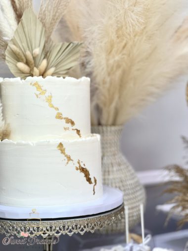 Wedding Cake Long Island NYC Elegant white and gold with pampas nude colors by Sweet Dreams NY