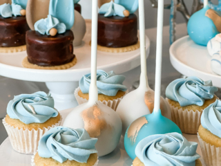 Long Island Dessert Table light blue Baby shower desserts cupcakes and cake pops