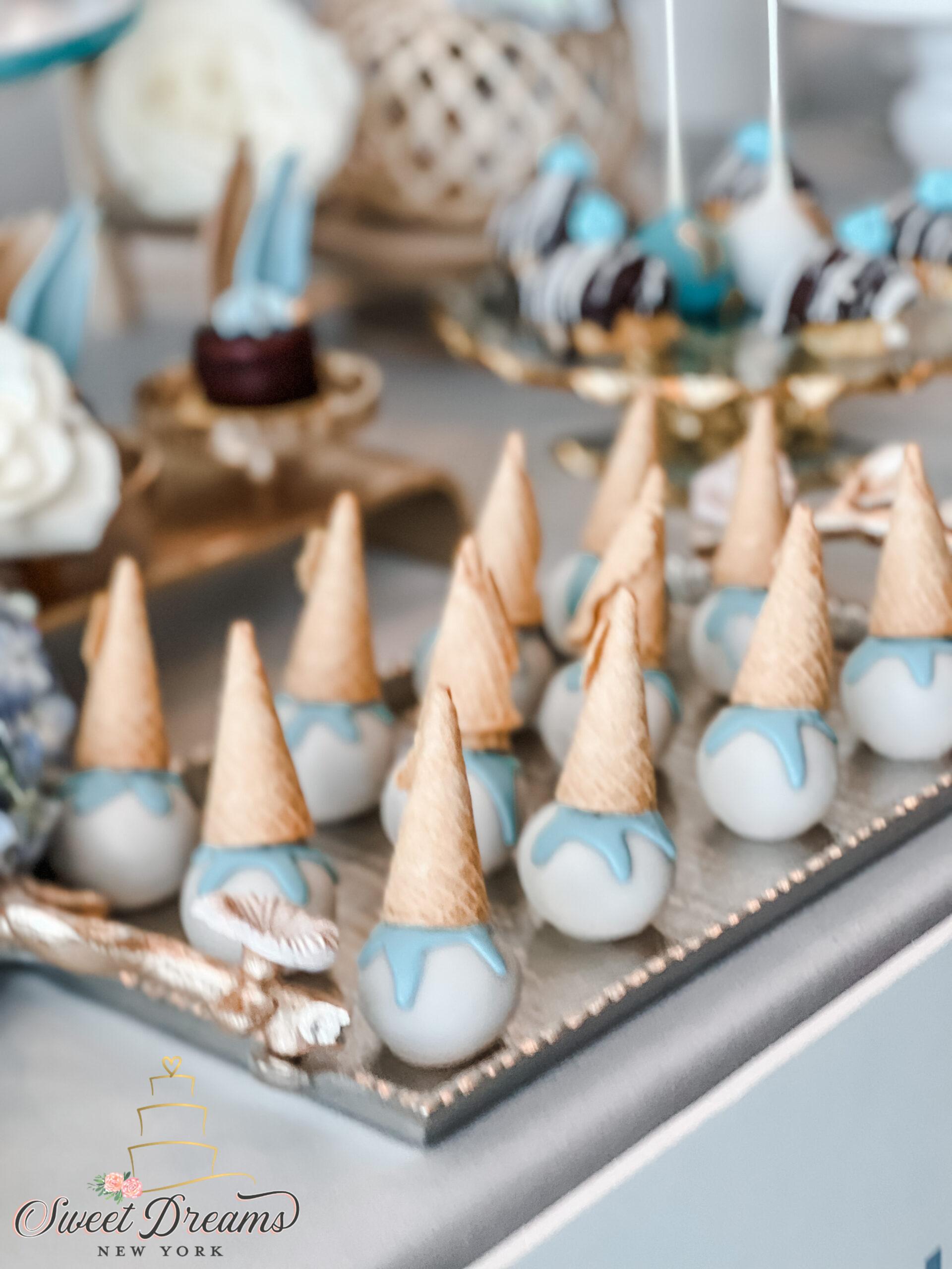 Long Island NYC Baby shower Dessert Table muted blue and brown by Sweet Dreams NY