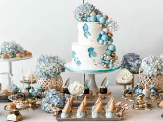 Muted blue and brown baby shower Dessert Table Long Island NYC