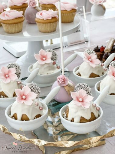Bridal Shower Dessert Table NYC Pink Blush and gold Baby Shower dessert table Long Island