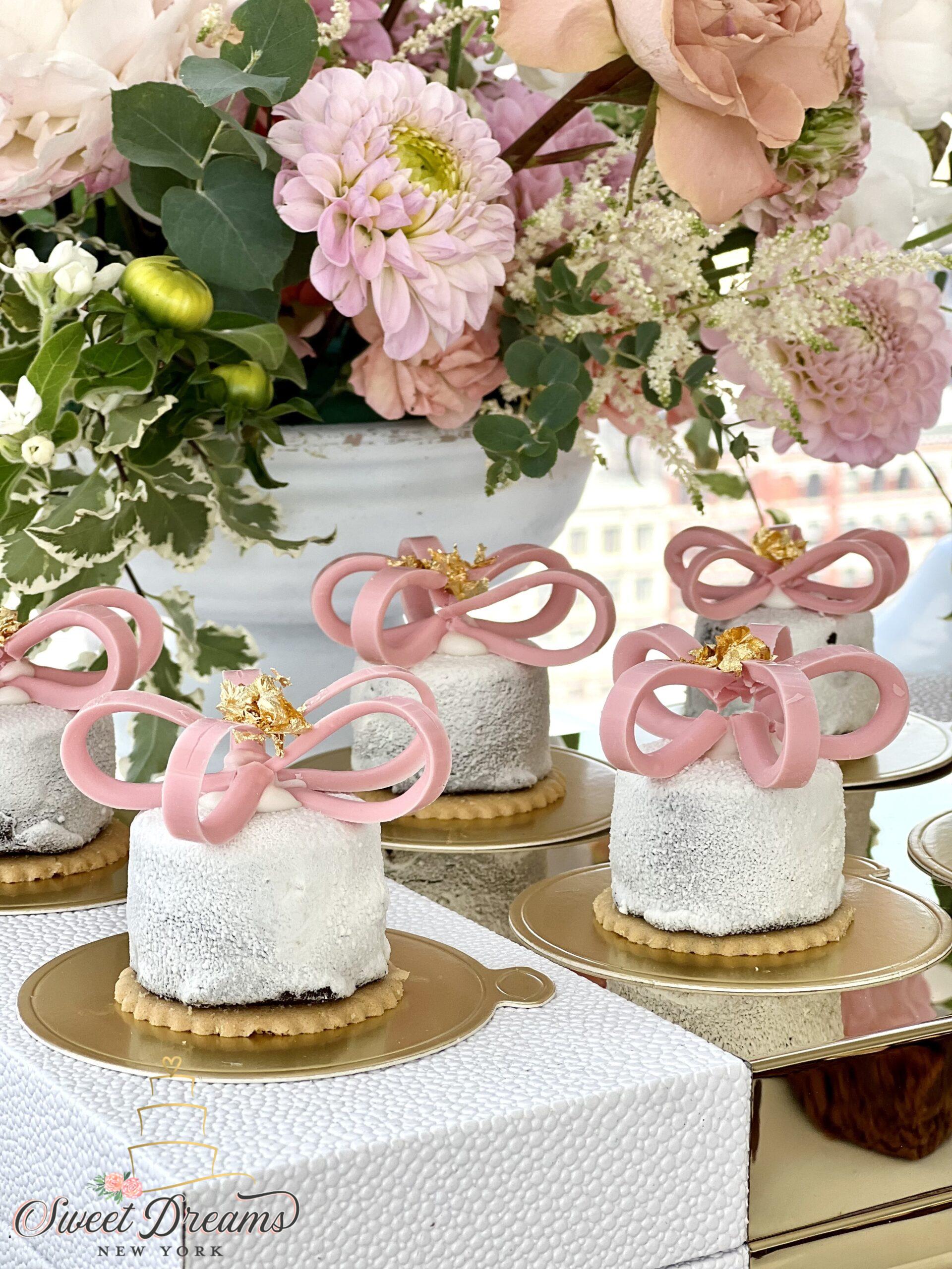 Bridal Shower Dessert Table NYC ideas Pink white blush and gold Baby Shower specialty non dairy desserts long Island Bakery