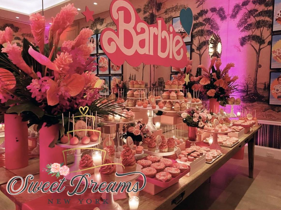 A NYC Dessert Tables Barbie NYC Premiere Pink dessert table Barbie Bridal Shower Long Island Sweet Dessert Table