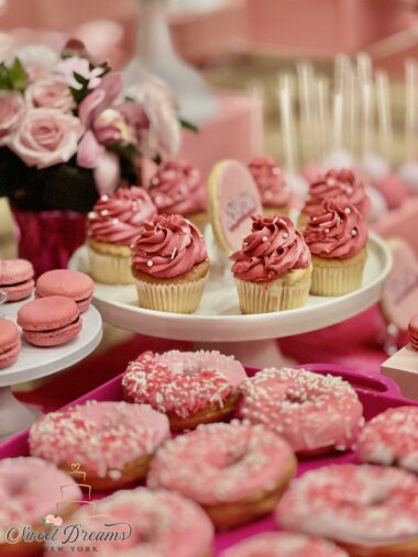 Barbie The Movie Corporate Dessert Table NYC Premiere Pink Barbie Themed birthday Bridal Shower pink Desserts