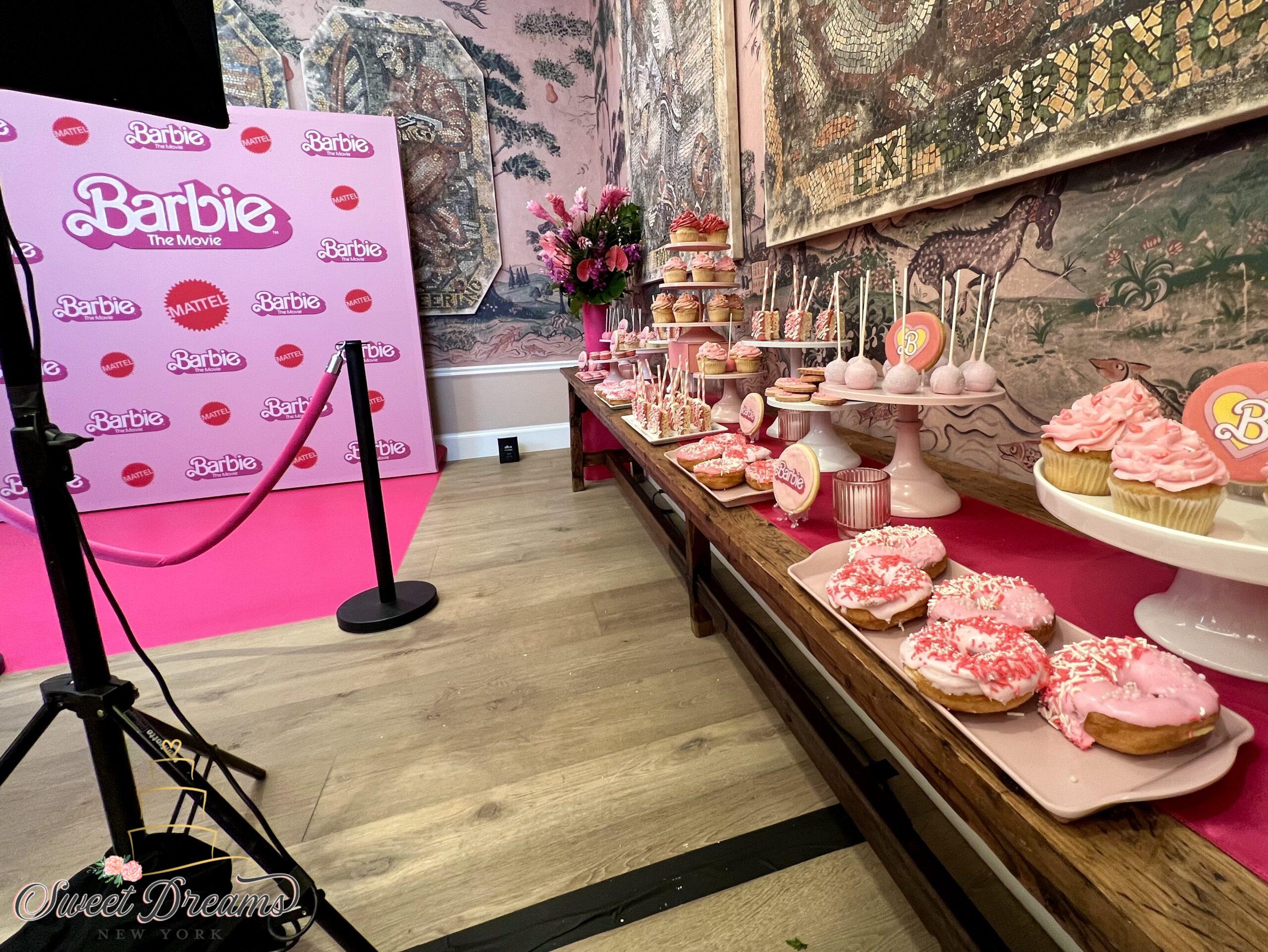 Barbie The Movie Dessert Table NYC Premiere Pink Cupcakes Long Island Bridal Shower pink Desserts