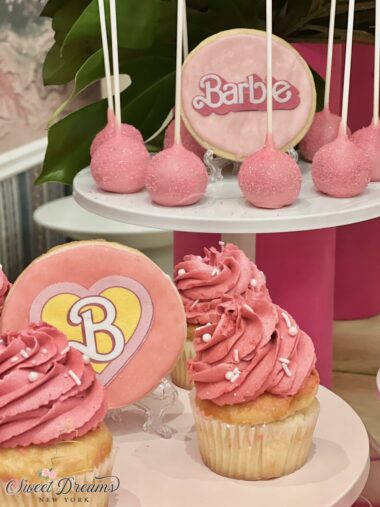 NYC Long Island Dessert Table Barbie birthday Bridal Shower pink cupcakes cookies